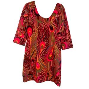 Tracy Negoshian Mini Dress Peacock Print Shift Dress Retro Mod Style M‎